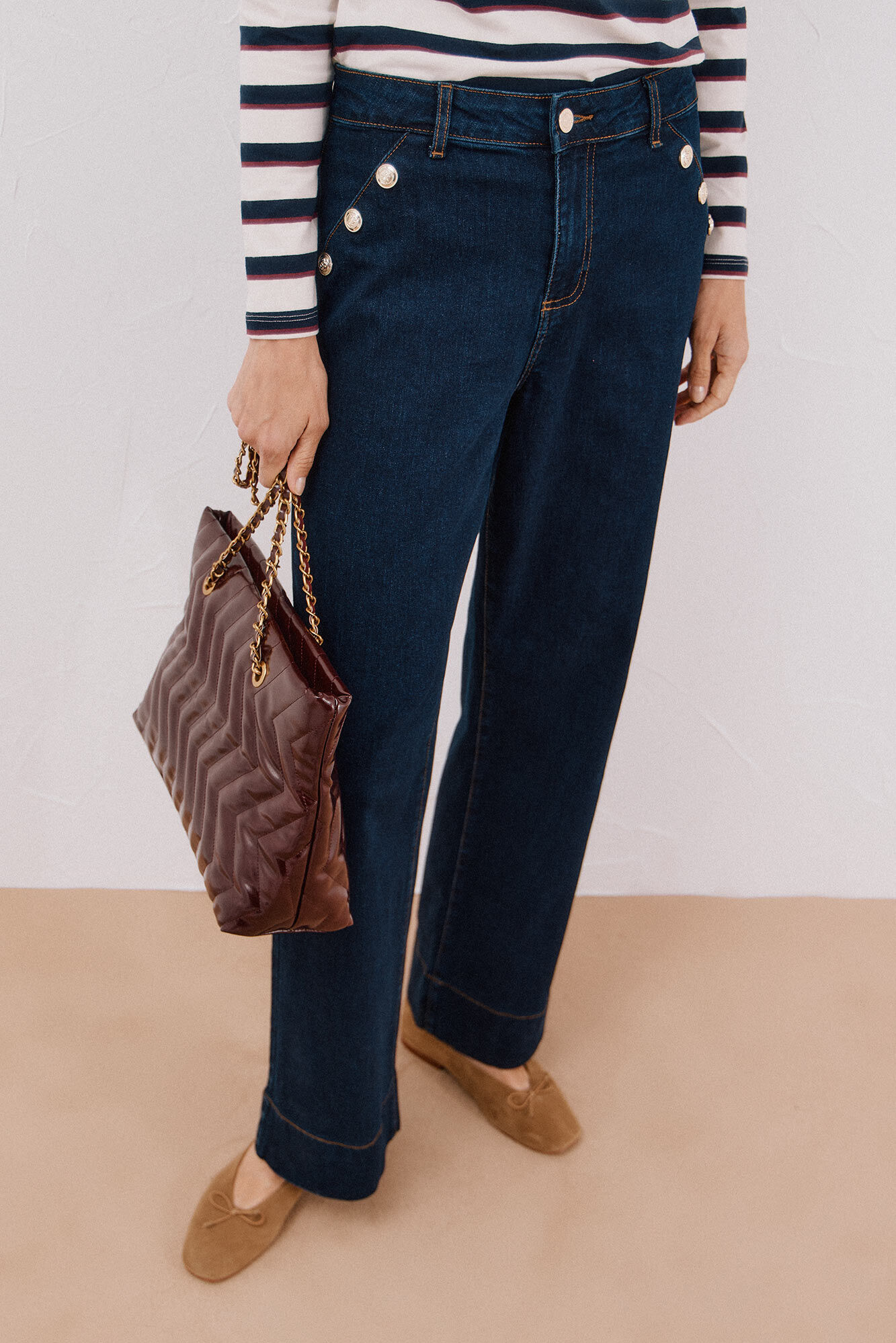 Cortefiel Pantalones palazzo botones Azul