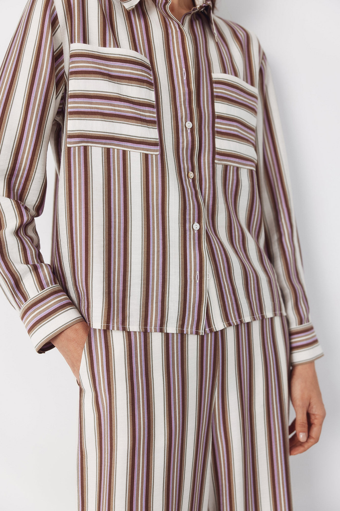 Cortefiel Camisa de rayas Estampado marr&oacute;n