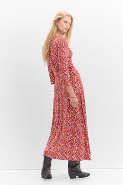 Cortefiel Vestido fruncido estampado Rosa