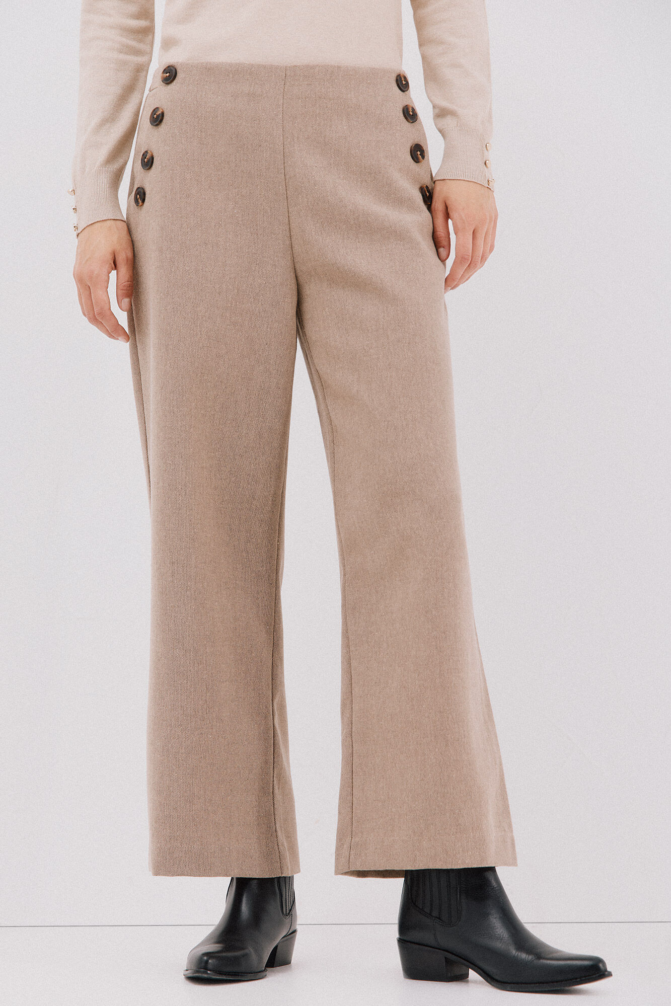 Cortefiel Pantal&oacute;n de mujer crop y ancho Beige