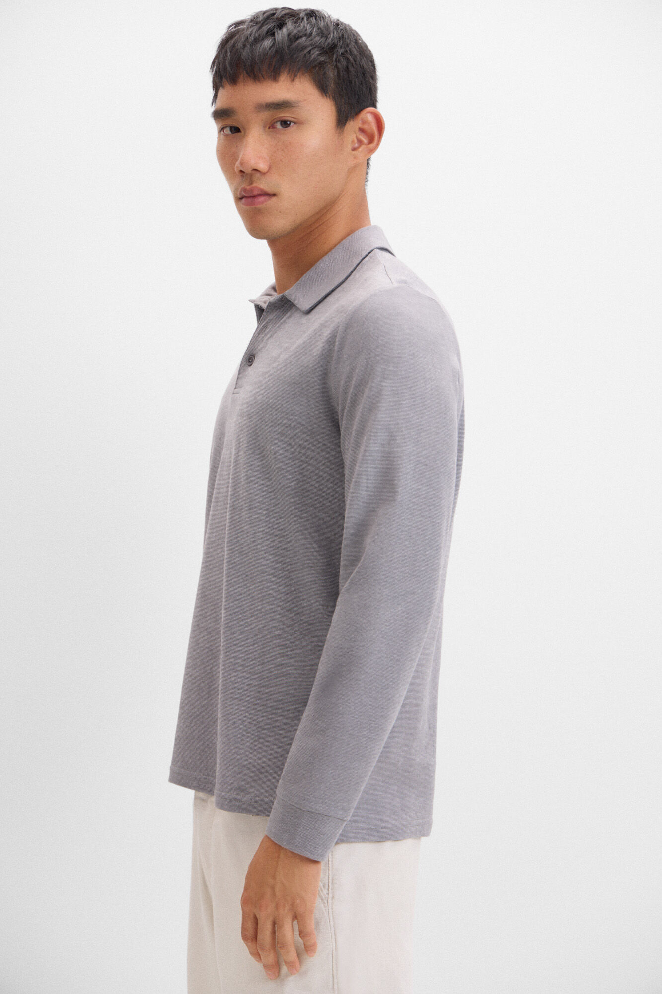 Cortefiel Polo algod&oacute;n tencel manga larga Gris