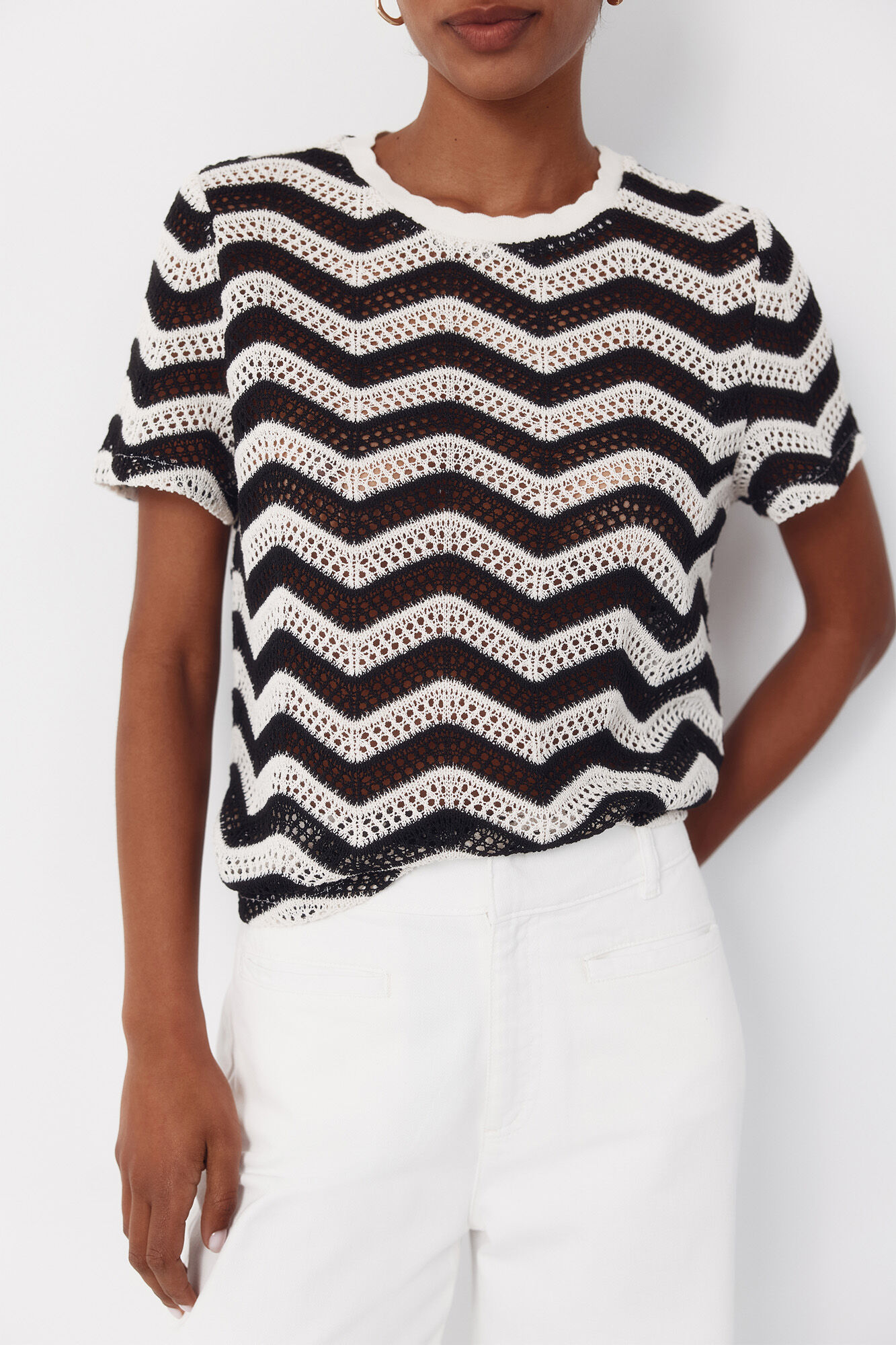 Cortefiel Top de crochet zigzag Negro
