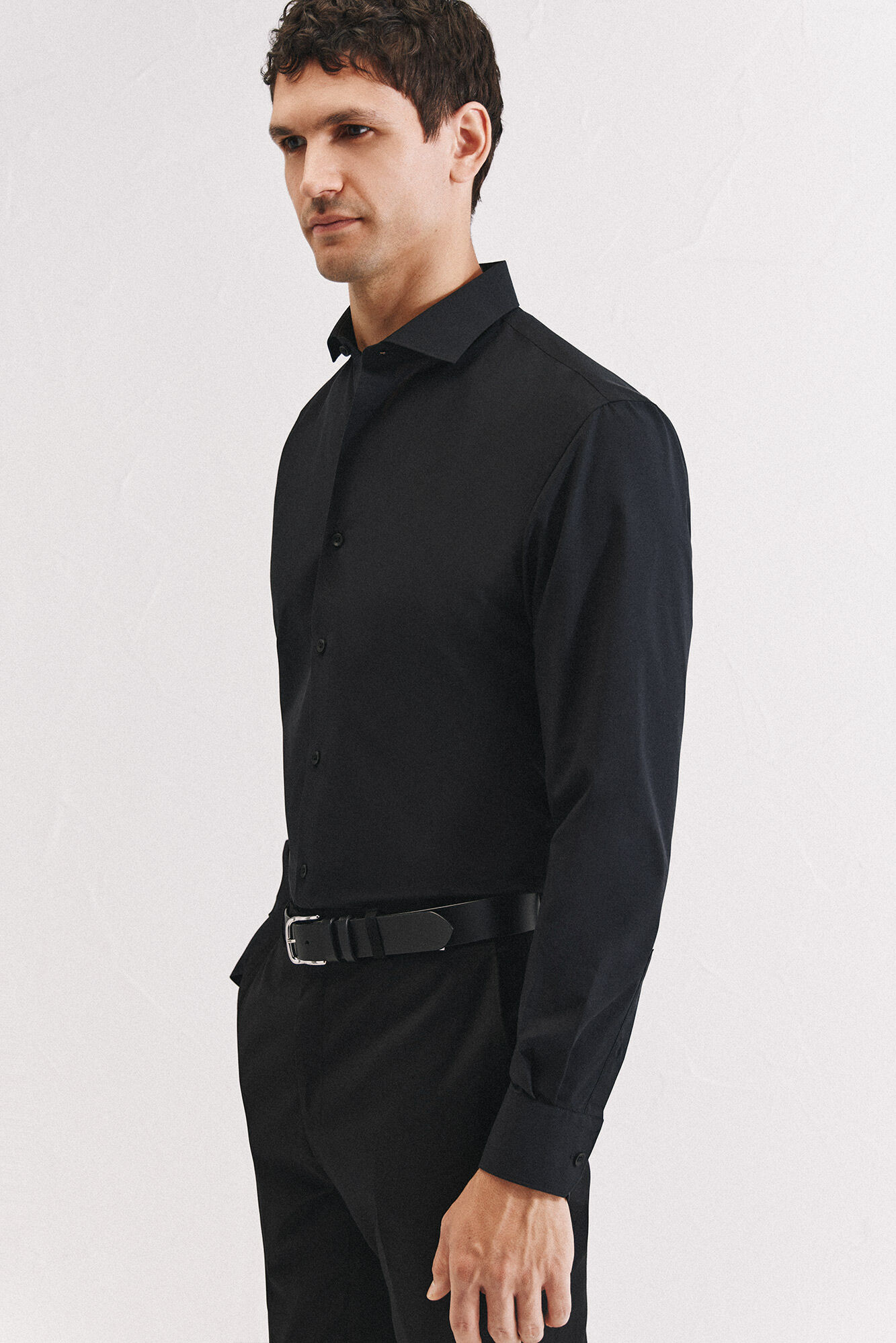 Cortefiel Camisa vestir otom&aacute;n slim fit f&aacute;cil plancha Negro