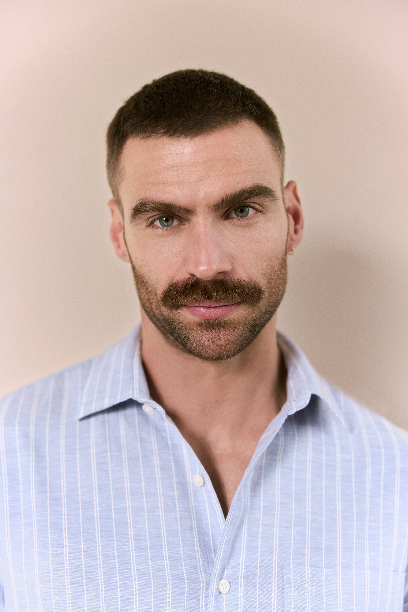 OOTO Camisa algod&oacute;n lino rayas Azul