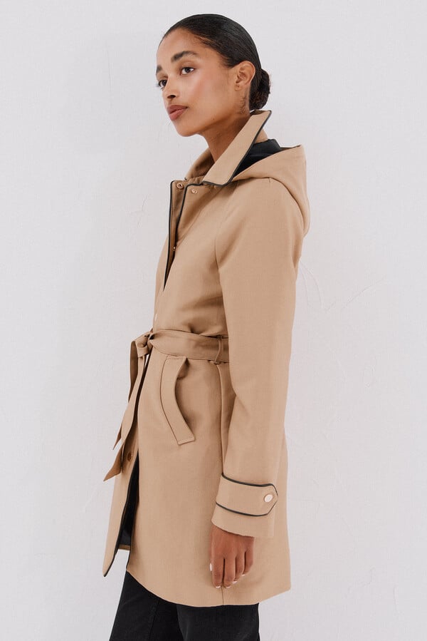Cortefiel Gabardina satinada capucha desmontable Beige