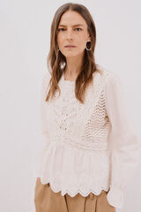 Cortefiel Top combinado crochet Marfil
