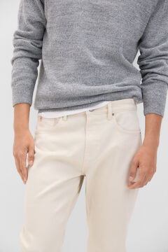 Cortefiel Pantalón 5 bolsillos color regular fit Marfil