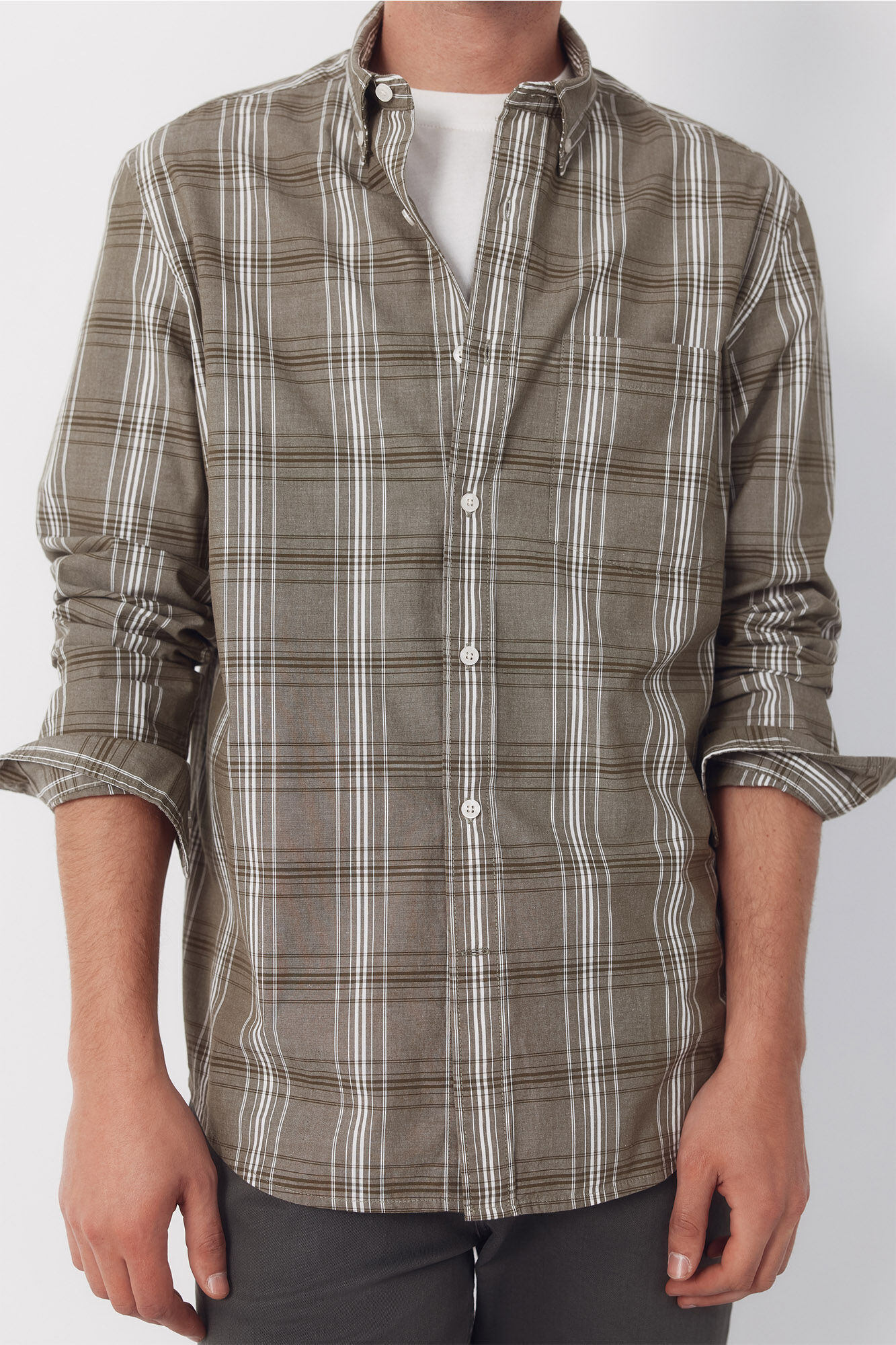 Cortefiel Camisa popel&iacute;n cuadros Kaki