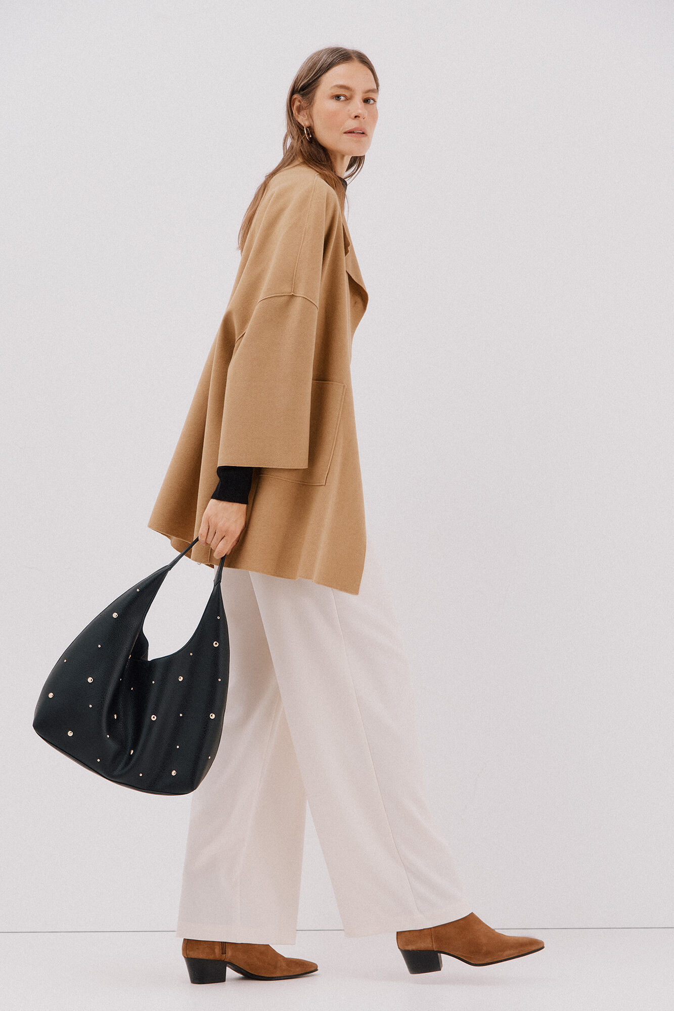 Cortefiel Abrigo capa con tejido ligero Beige