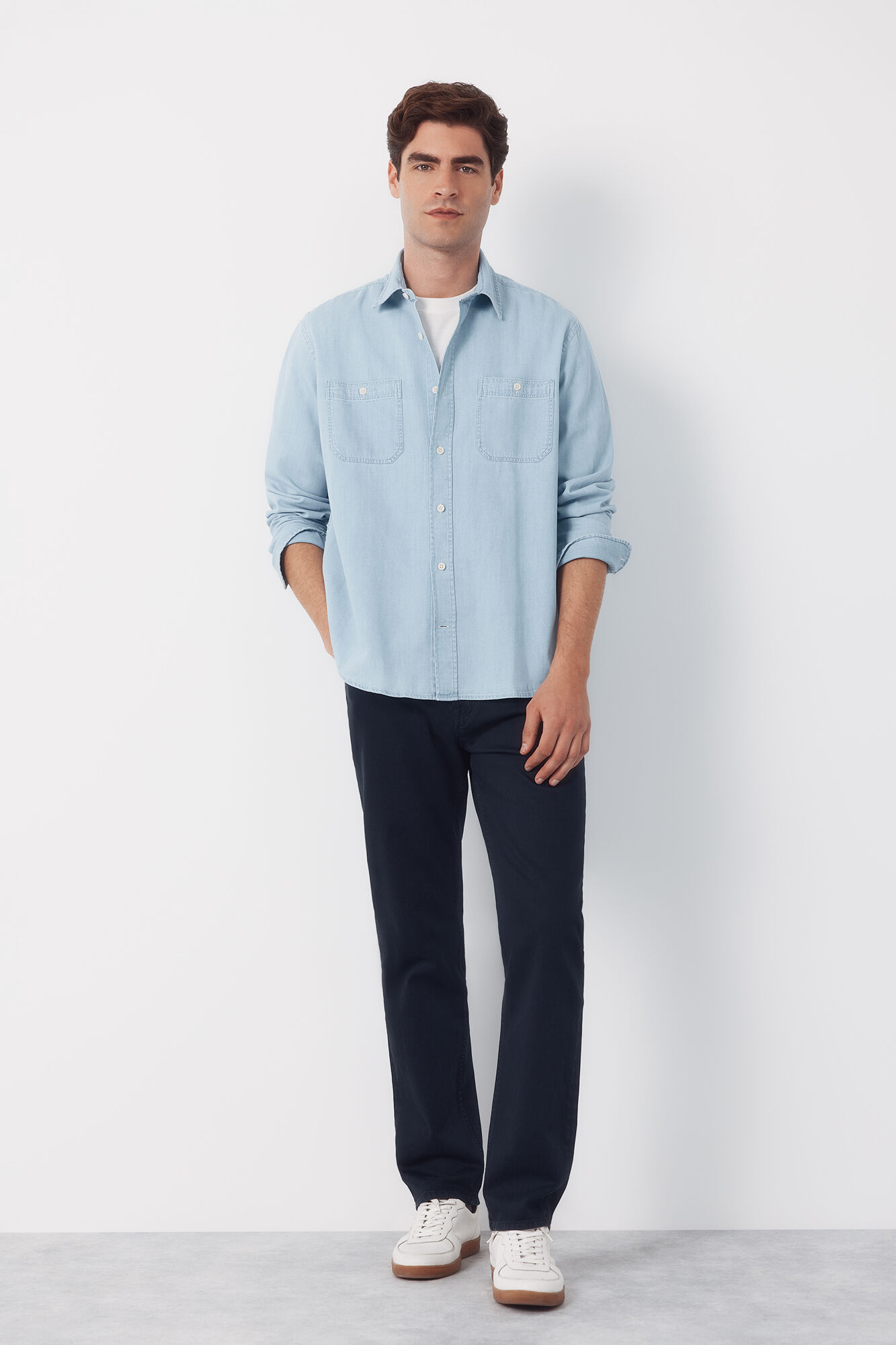 Cortefiel Camisa vaquera chambray manga larga&nbsp; Azul