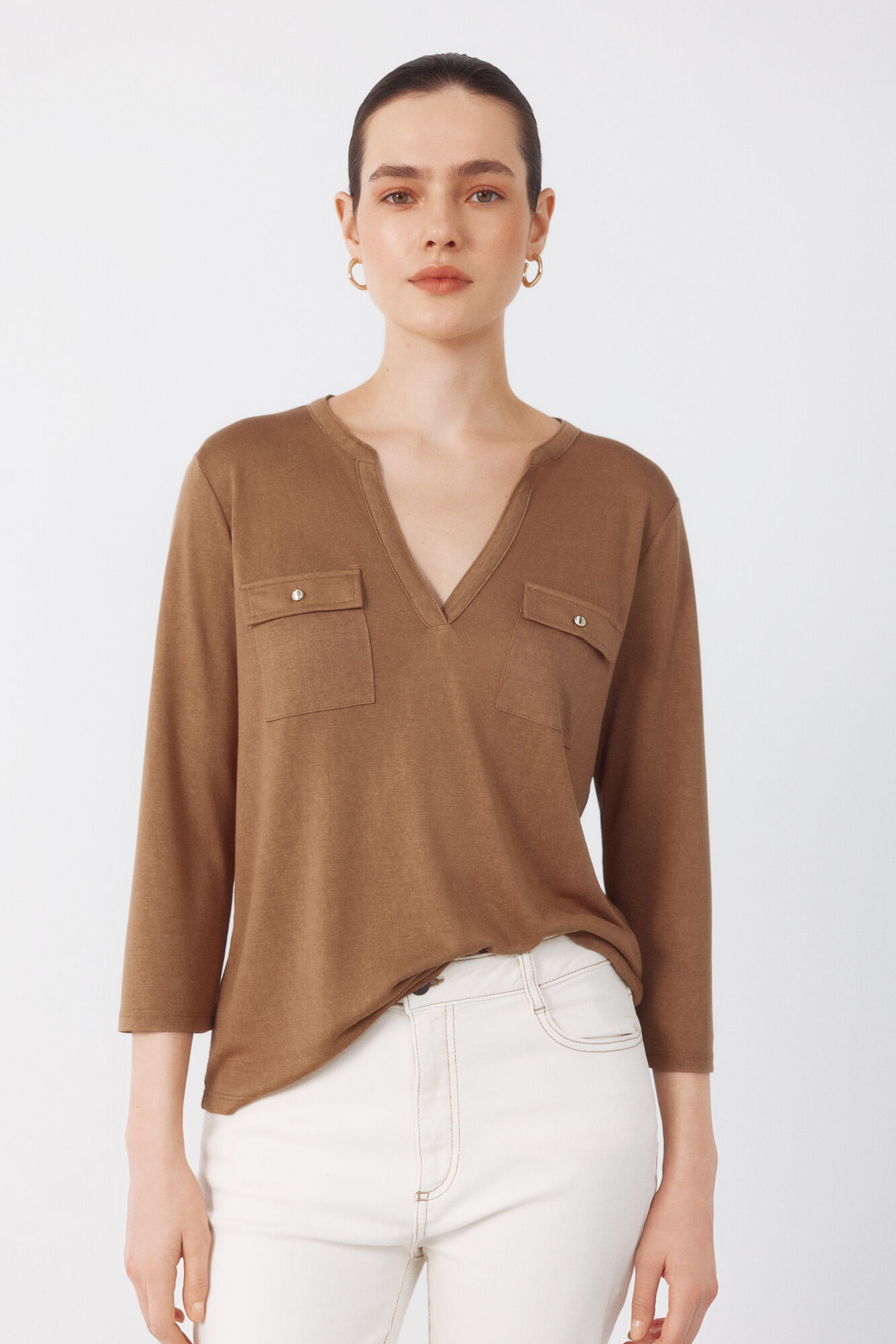 Cortefiel Playera con bolsillos Beige
