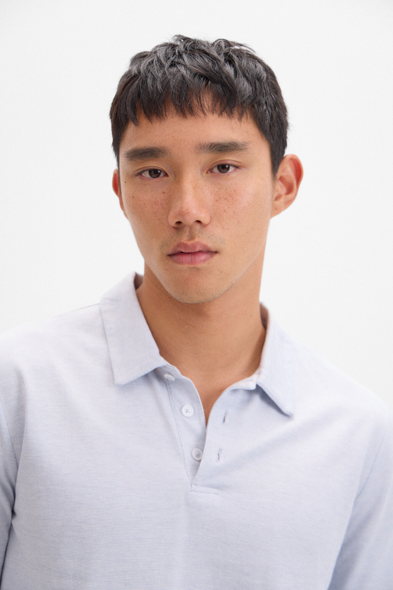 Cortefiel Polo algod&oacute;n tencel manga larga Azul