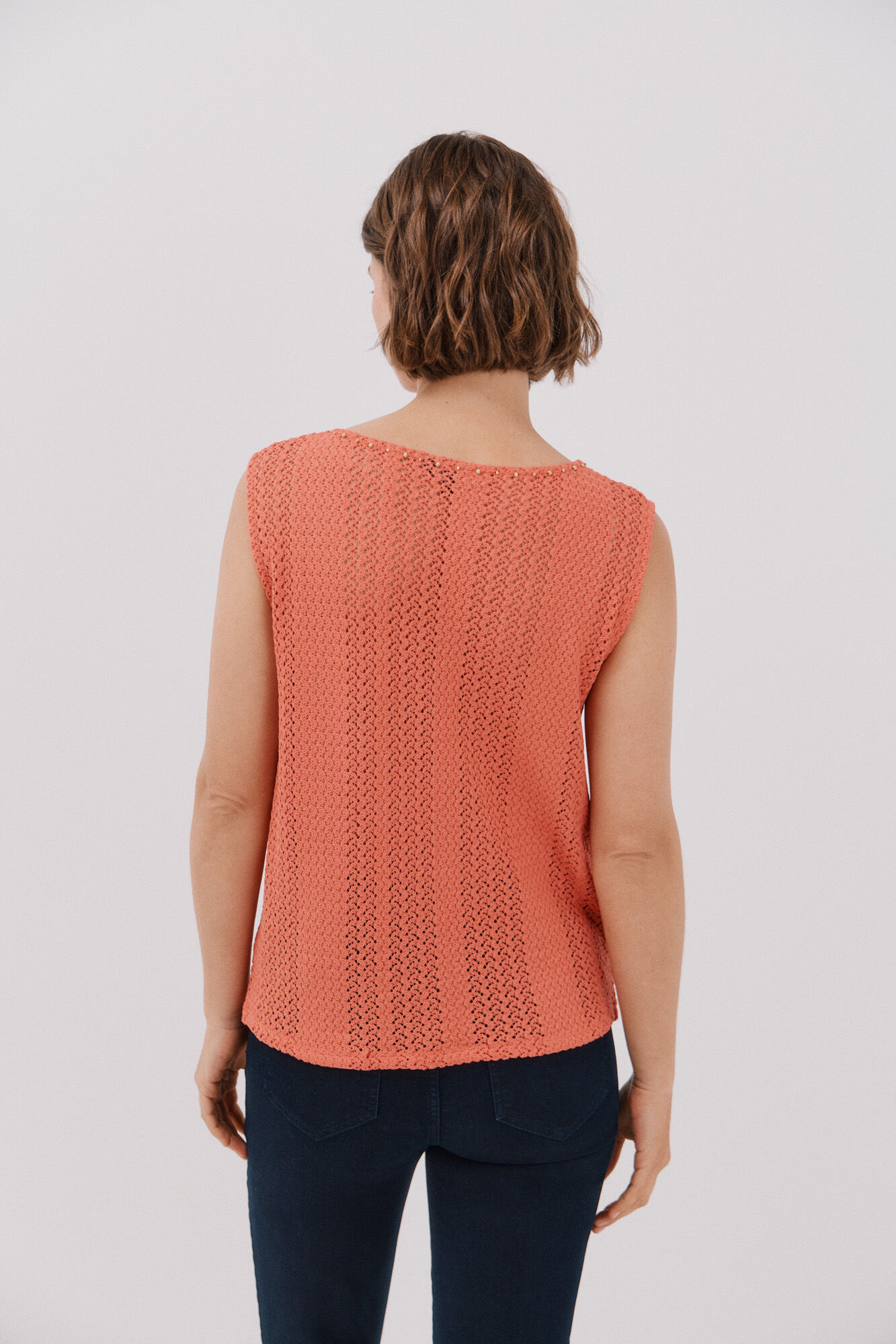 Cortefiel Top sin mangas crochet Coral
