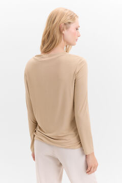 Cortefiel Camiseta con pliegues en hombro Beige