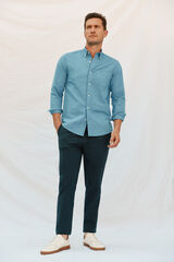 Cortefiel Camisa lino algodón liso Azul