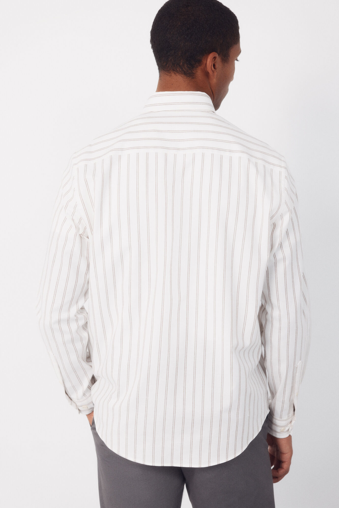 Cortefiel Camisa rayas oxford slub Marfil