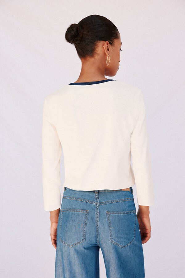 Cortefiel Playera básica botones dorados Marfil