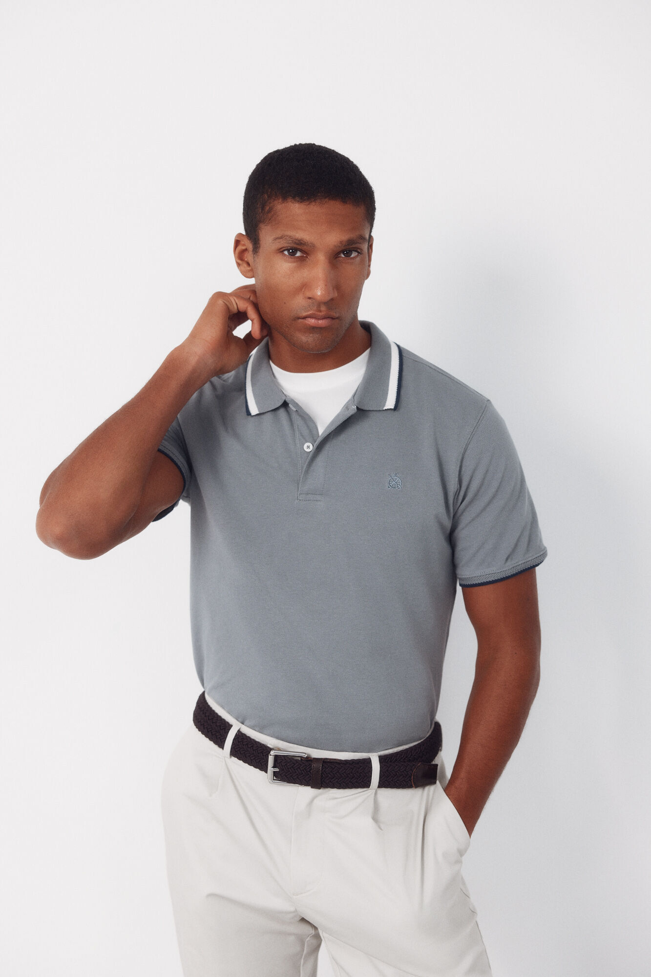 Cortefiel Polo estructura cuello fantas&iacute;a Gris
