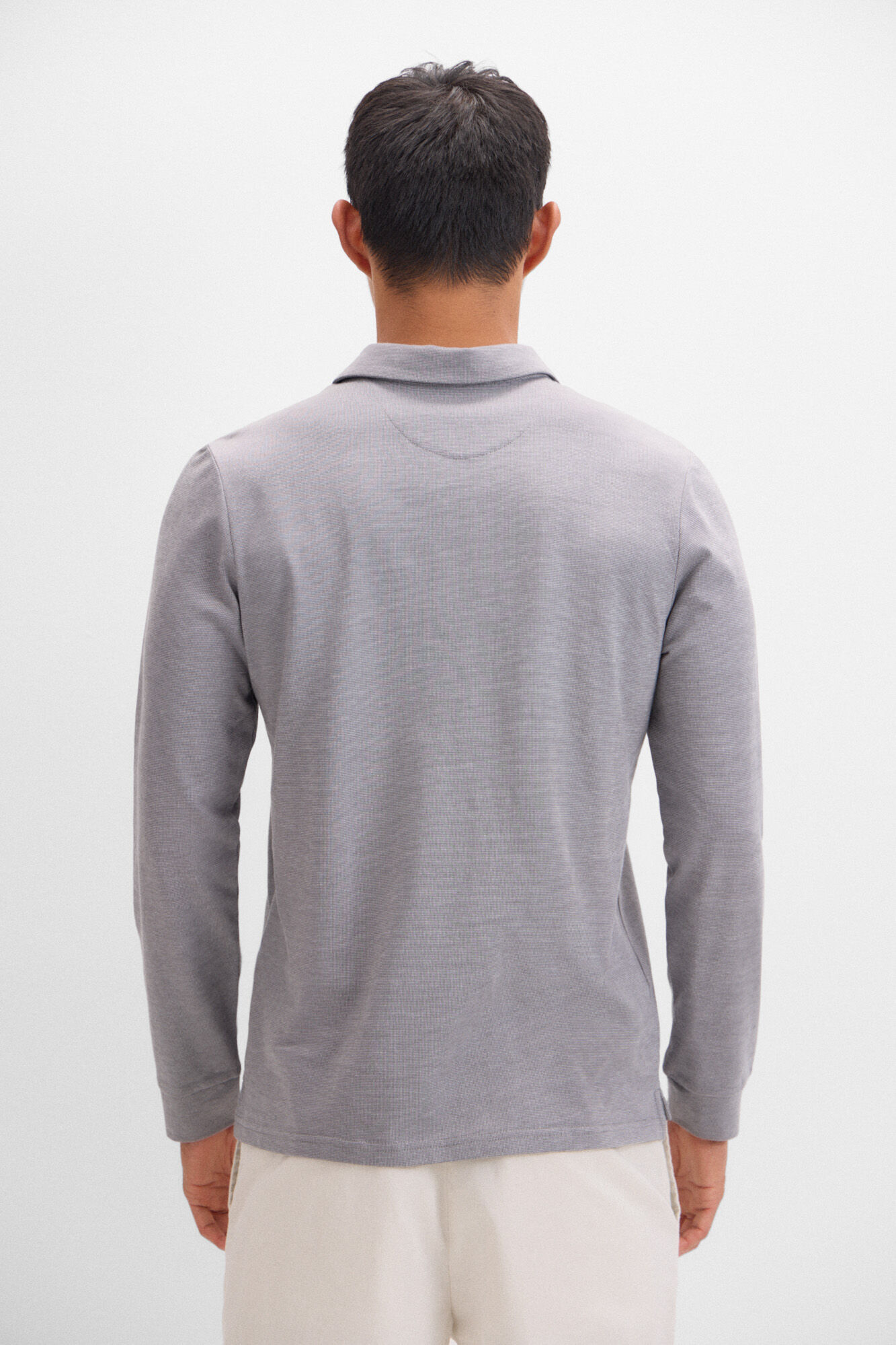 Cortefiel Polo algod&oacute;n tencel manga larga Gris