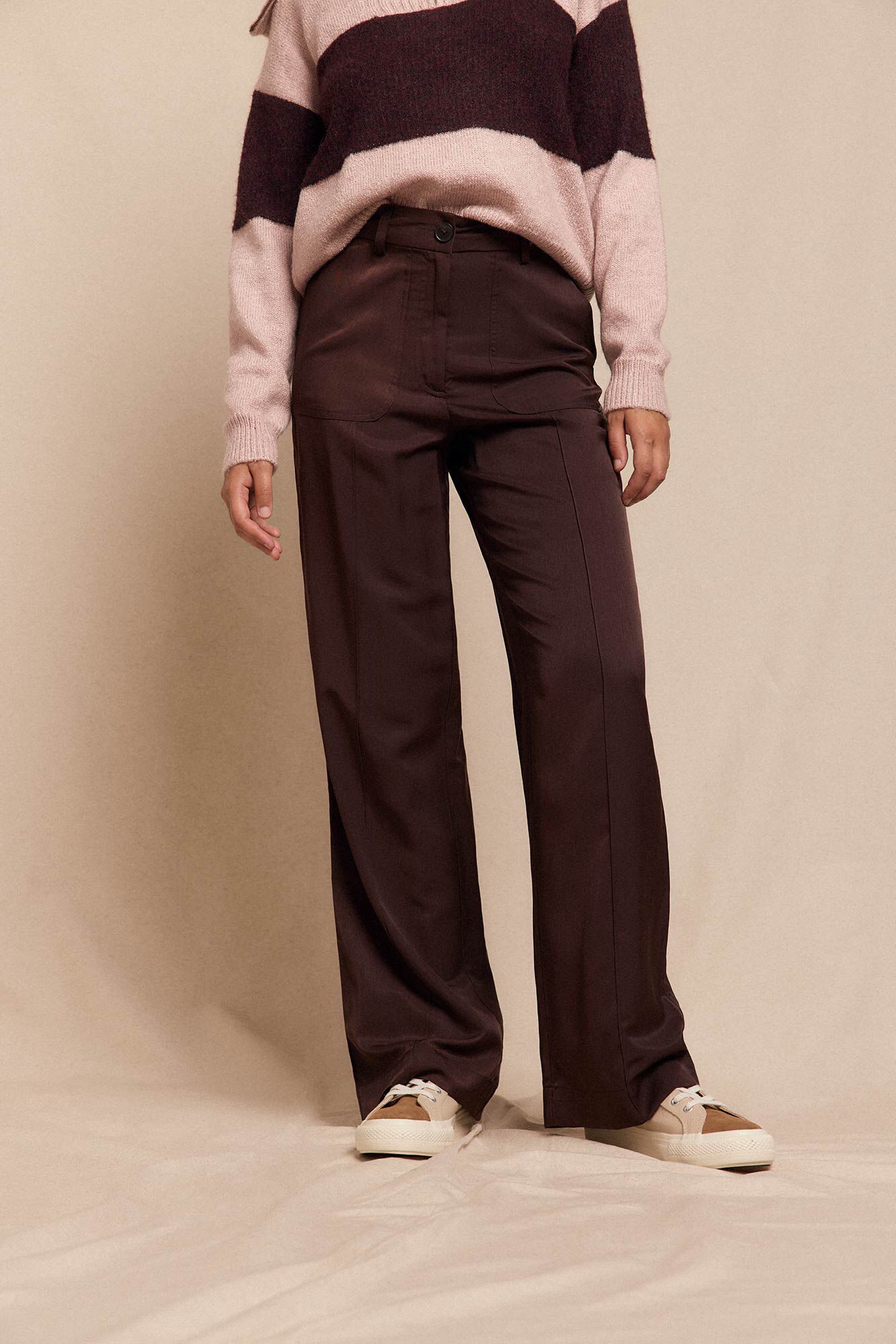 Slowlove Pantal&oacute;n satinado Marr&oacute;n oscuro
