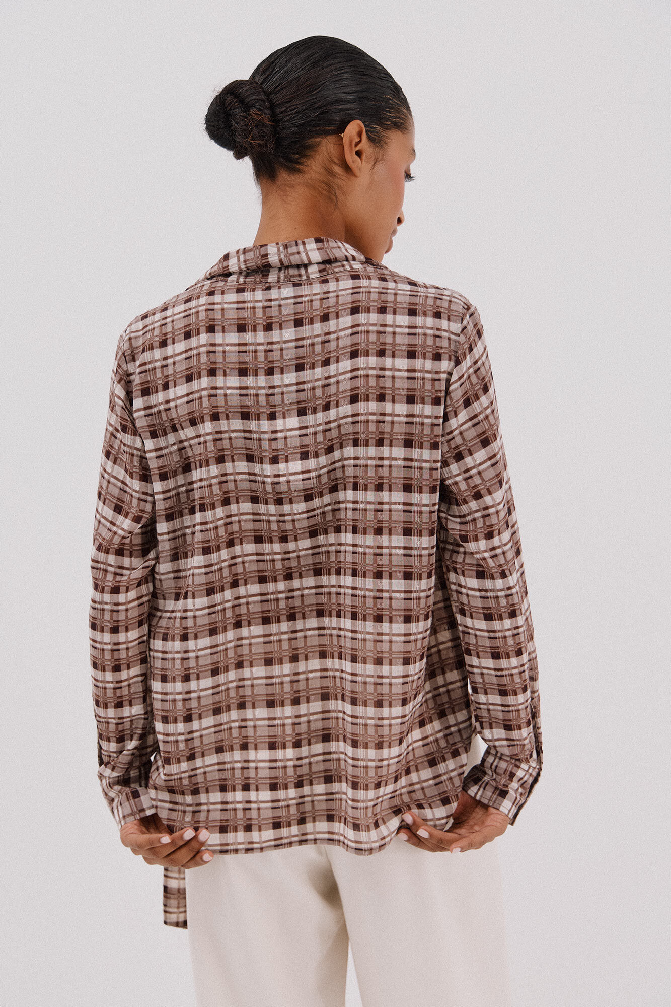 Cortefiel Blusa lazo estampada cuadros Multicolor