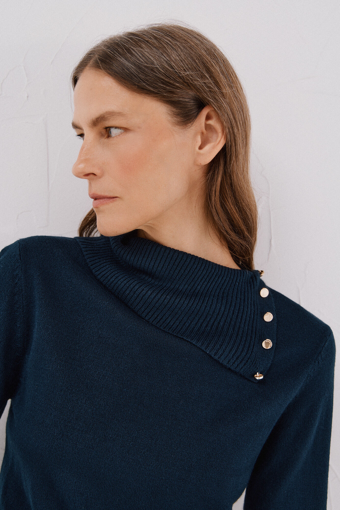 Cortefiel Su&eacute;ter cuello botones Azul marino