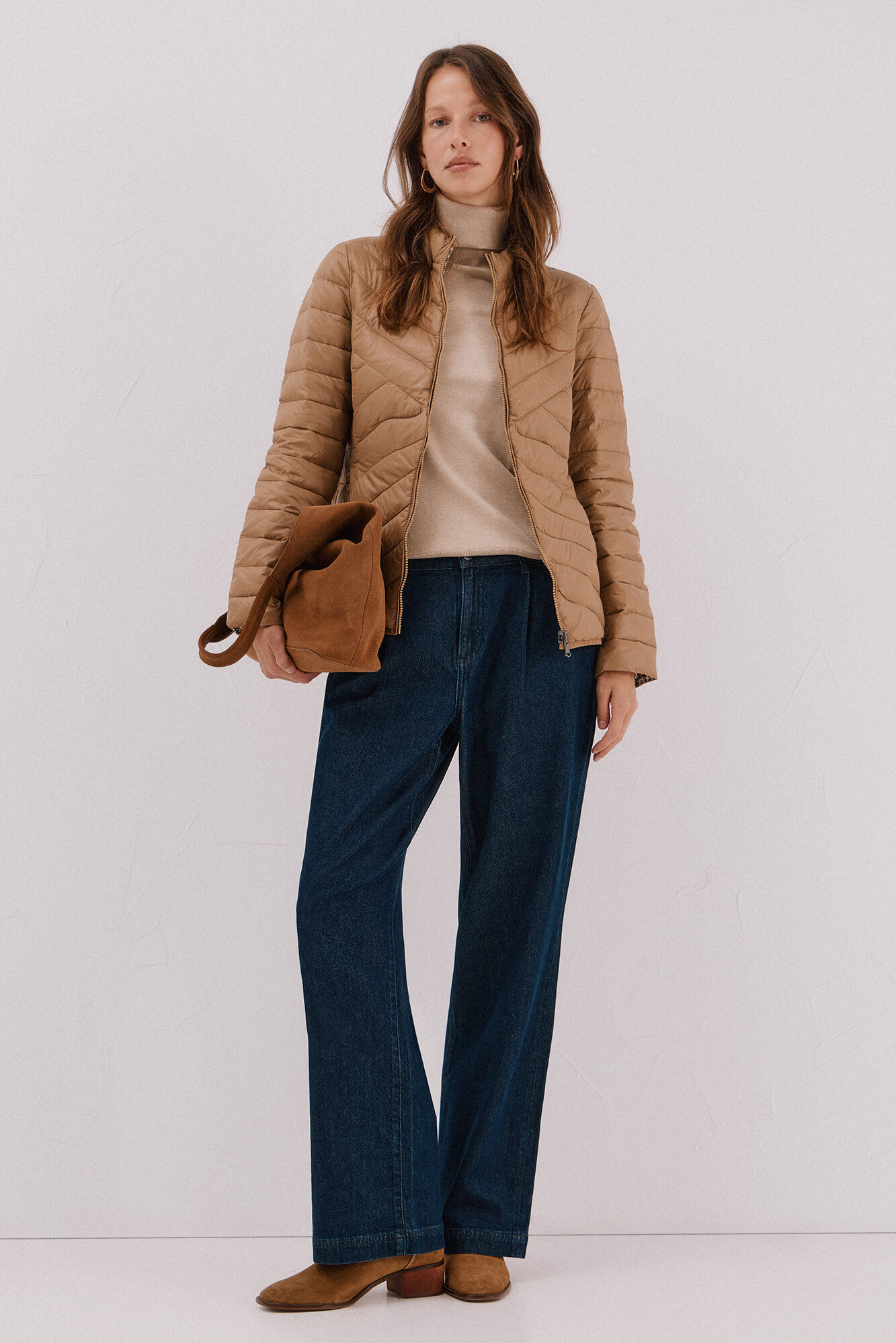 Cortefiel Chamarra reversible plumas Beige