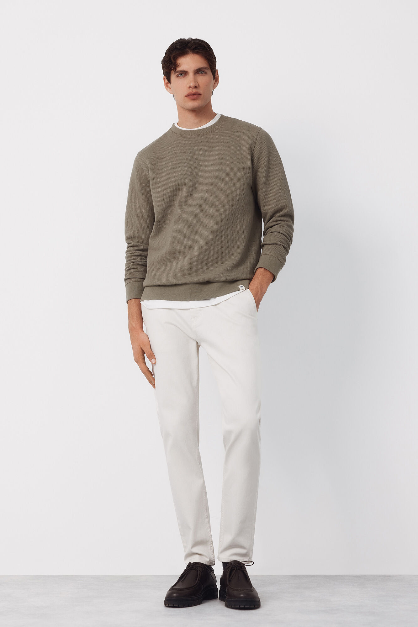 Cortefiel Sudadera estructura cuello caja Kaki