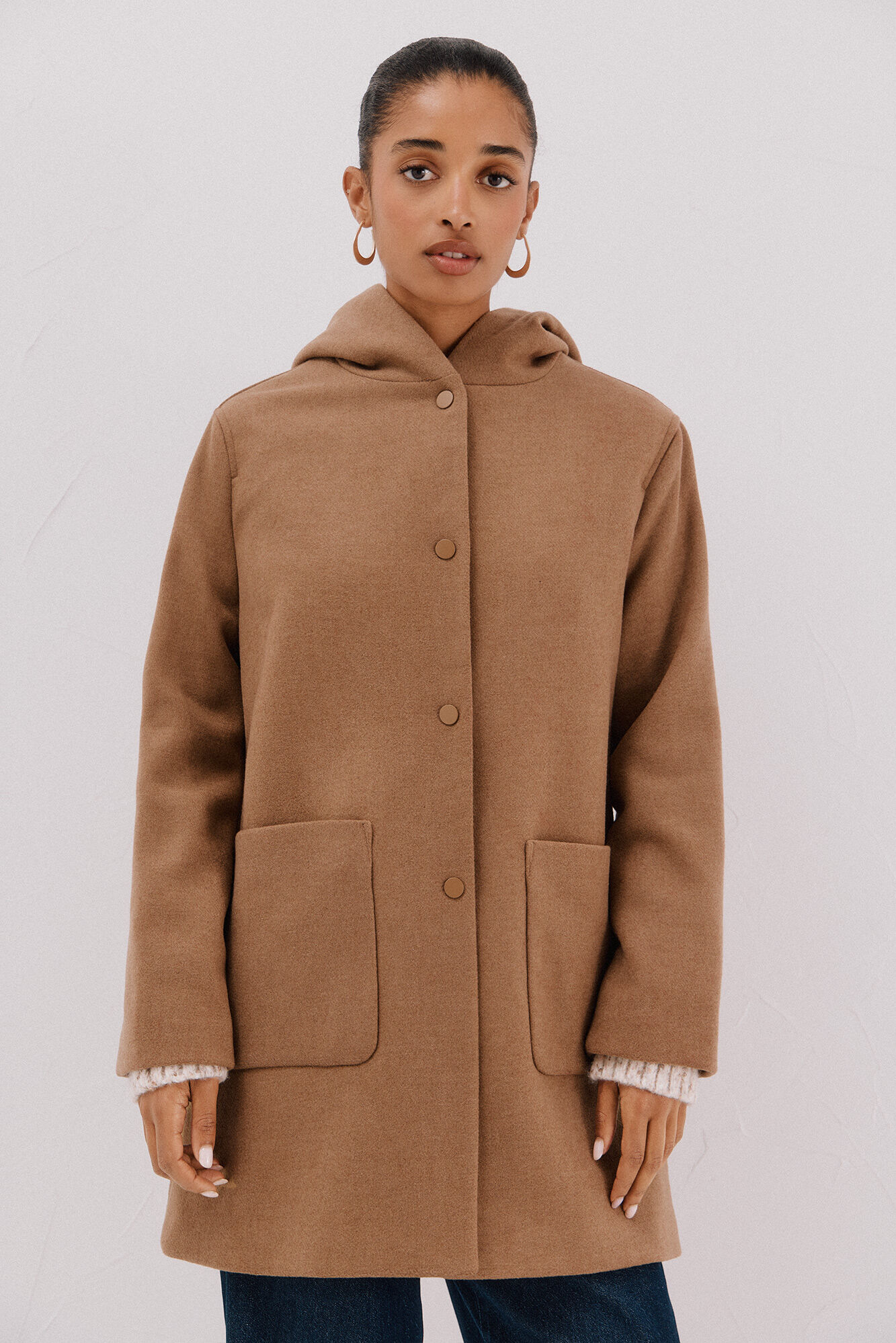 Cortefiel Abrigo pa&ntilde;o capucha Beige