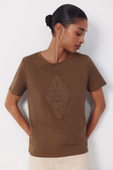 Cortefiel Playera con parche de crochet Kaki