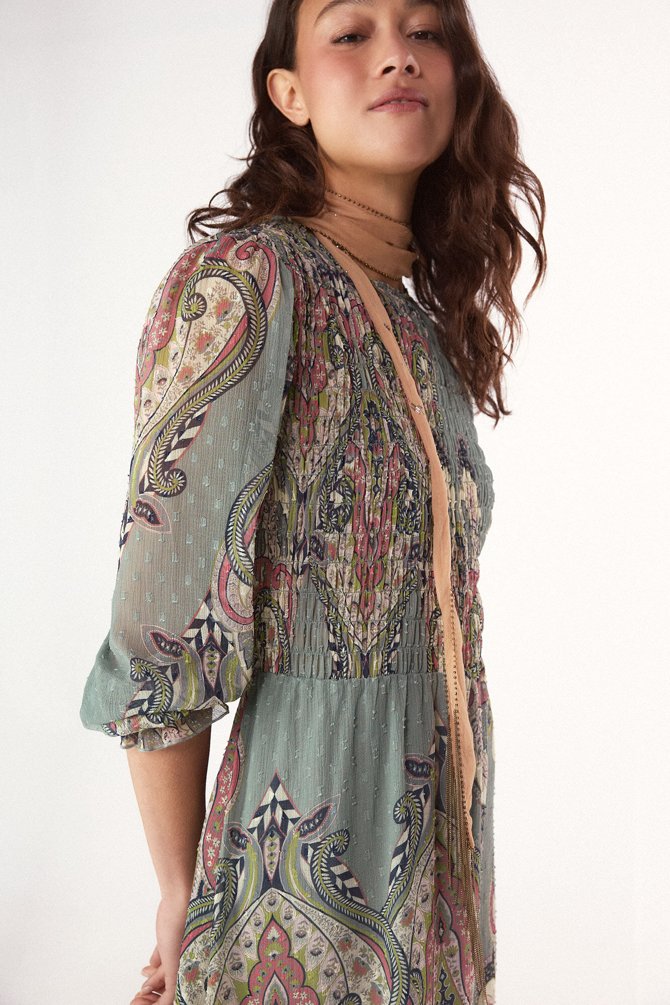 Slowlove Vestido estampado con el&aacute;stico Estampado azul