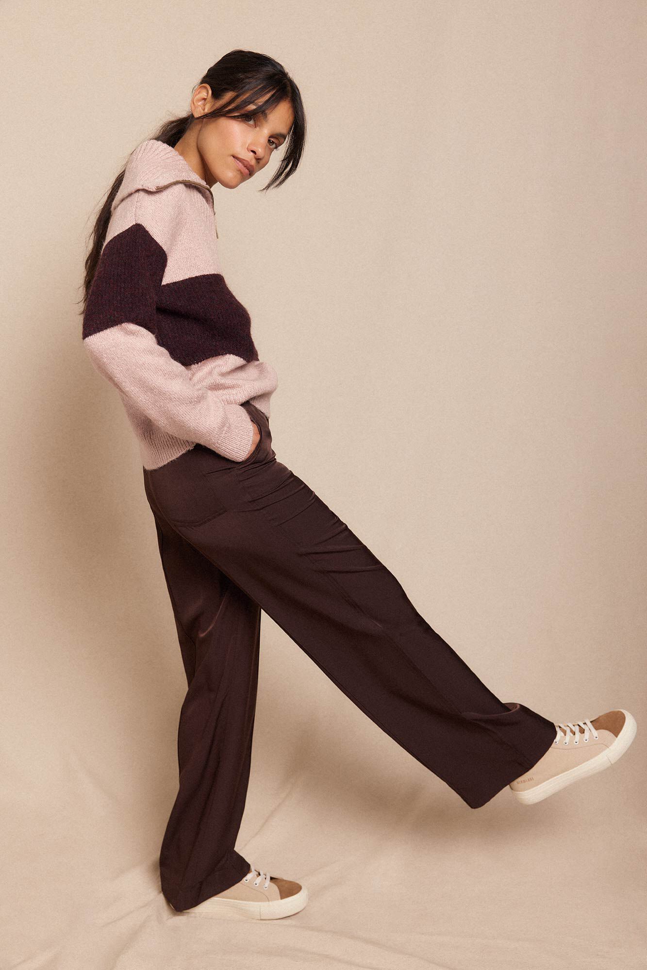 Slowlove Pantal&oacute;n satinado Marr&oacute;n oscuro