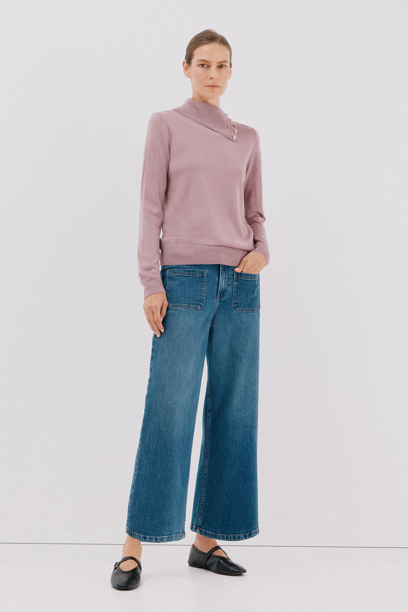 Cortefiel Su&eacute;ter cuello botones Lila