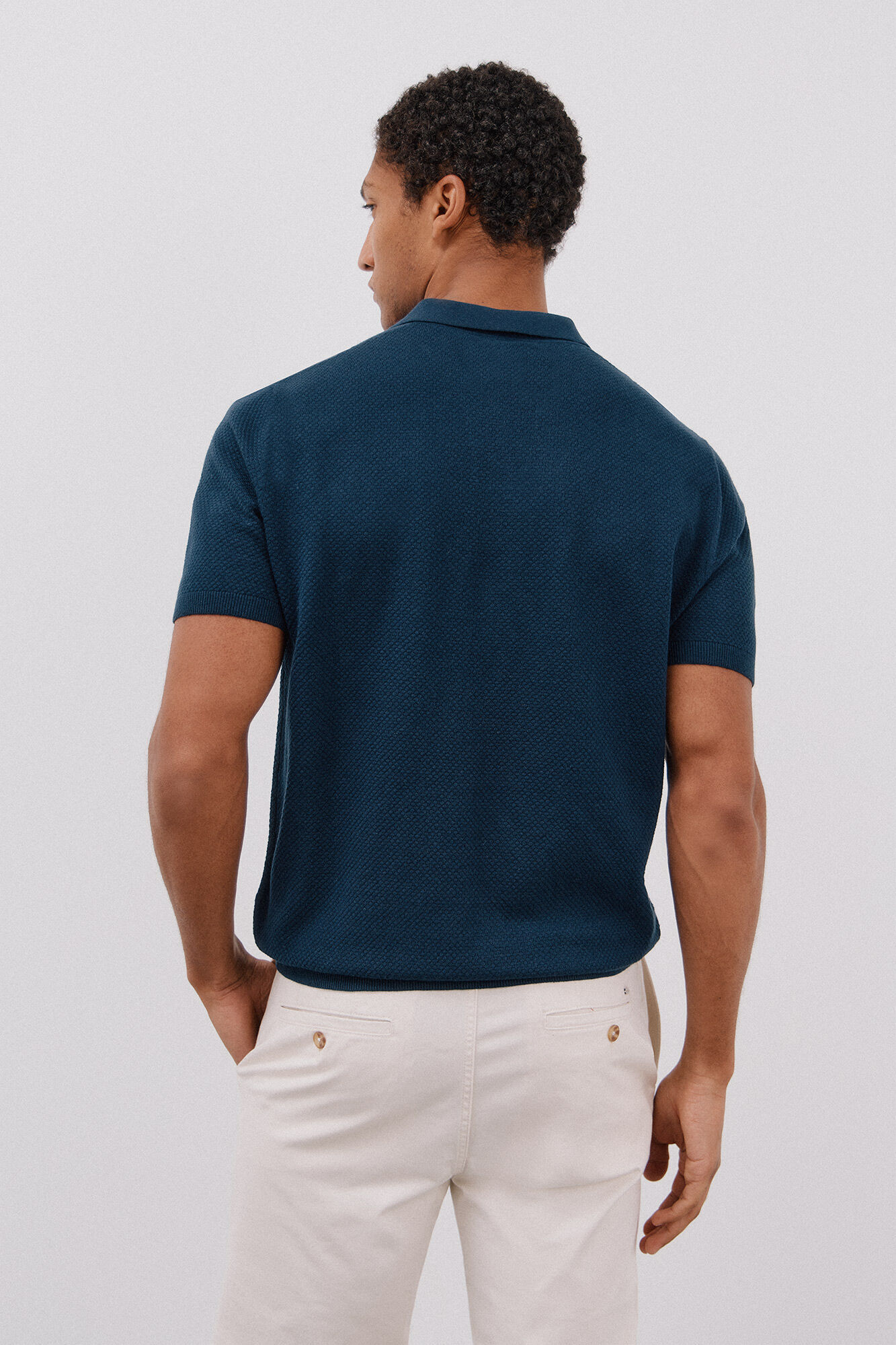 Cortefiel Su&eacute;ter polo de manga corta de algod&oacute;n con estructura Azul marino