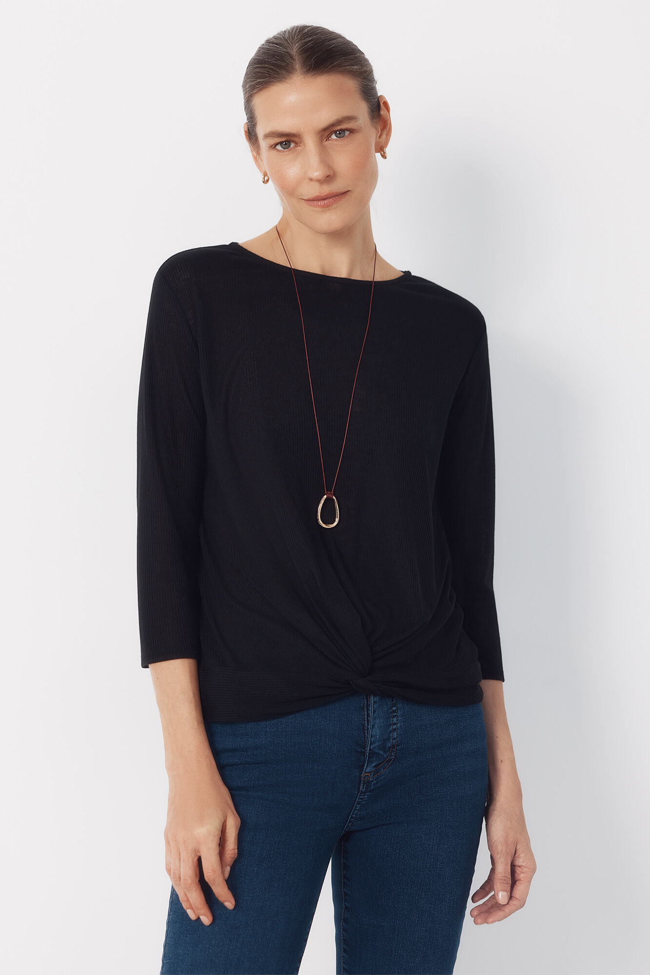 Cortefiel Playera con nudo Negro