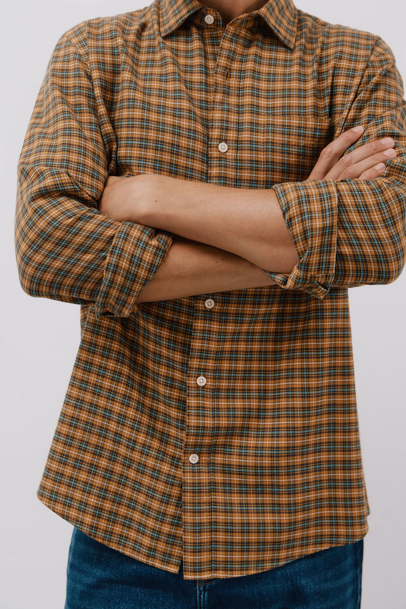 Cortefiel Camisa de cuadros Tencel Estampado amarillo