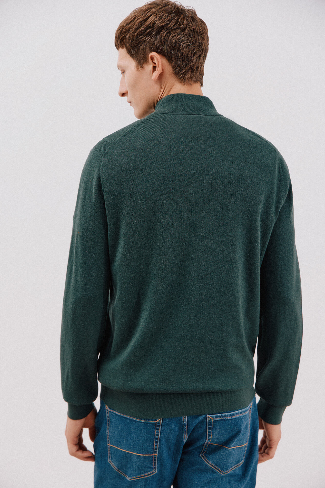 Cortefiel Su&eacute;ter algod&oacute;n cashmere cuello pico Verde oscuro