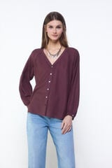 Slowlove Blusa fluida plisada Vino