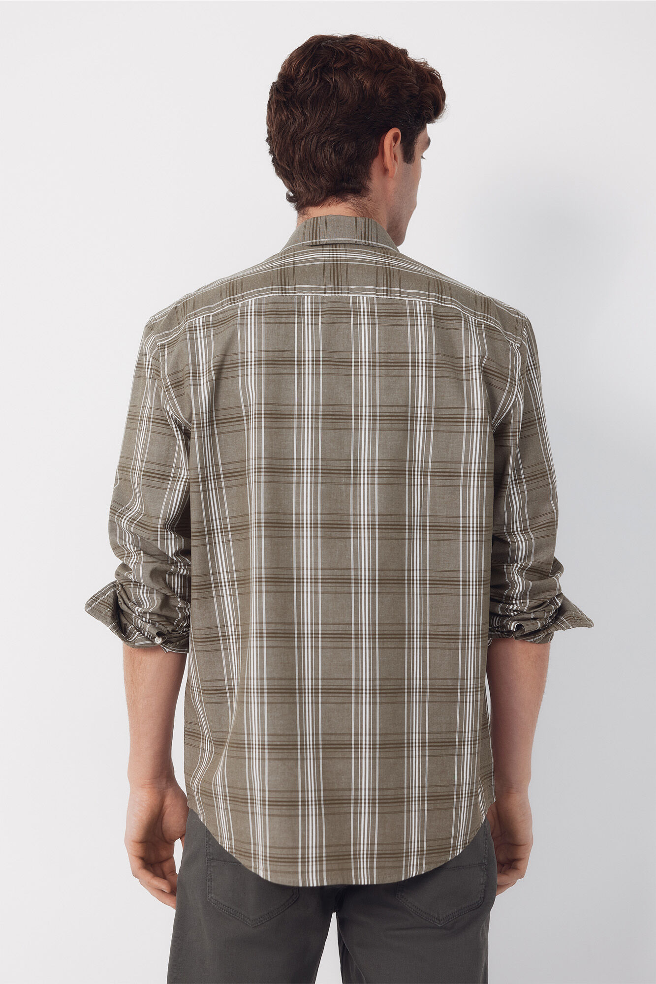 Cortefiel Camisa popel&iacute;n cuadros Kaki