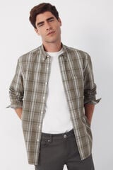 Cortefiel Camisa popel&iacute;n cuadros Kaki