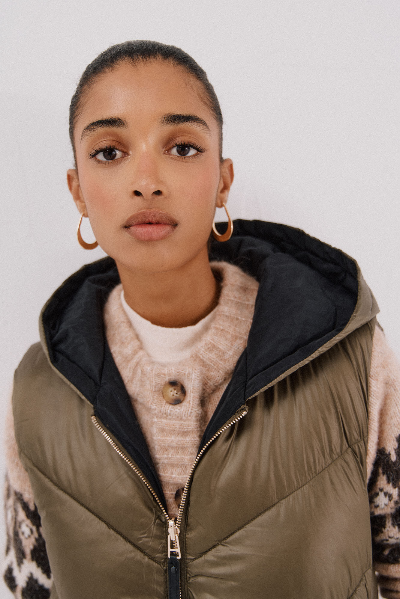 Cortefiel Chaleco largo reversible Kaki