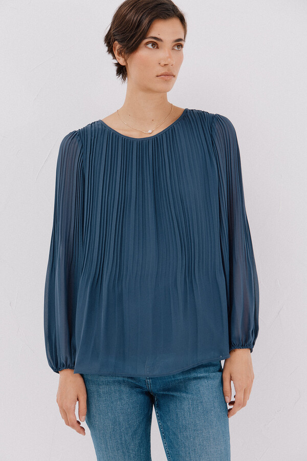 Cortefiel Blusa plisada Azul oscuro