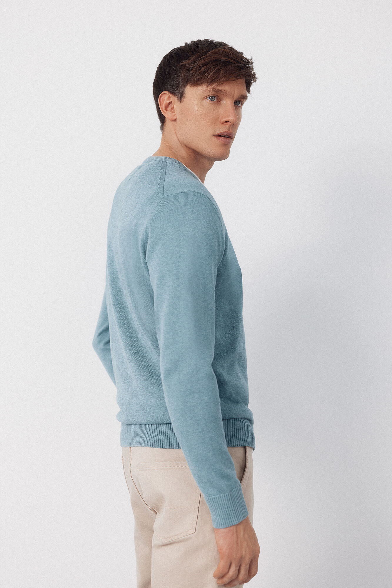 Cortefiel Jersey punto algod&oacute;n cuello redondo b&aacute;sico Azul