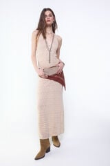 Slowlove Vestido de punto calado Arena