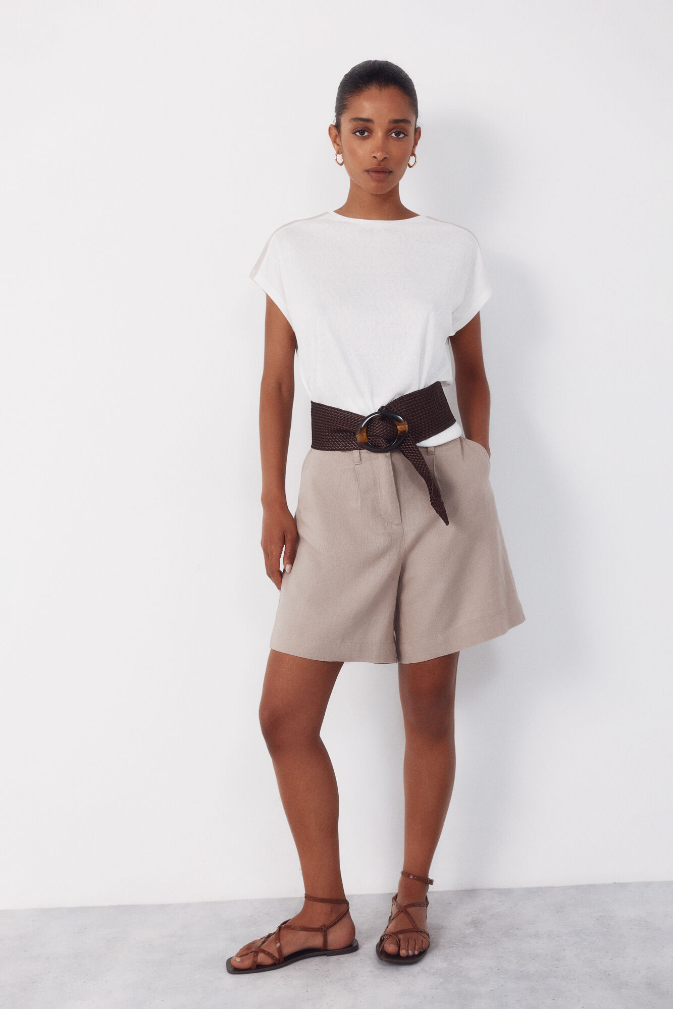 Cortefiel Bermudas de lino lisas Beige