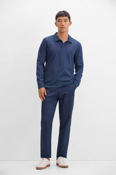 Cortefiel Polo algodón tencel manga larga Azul marino