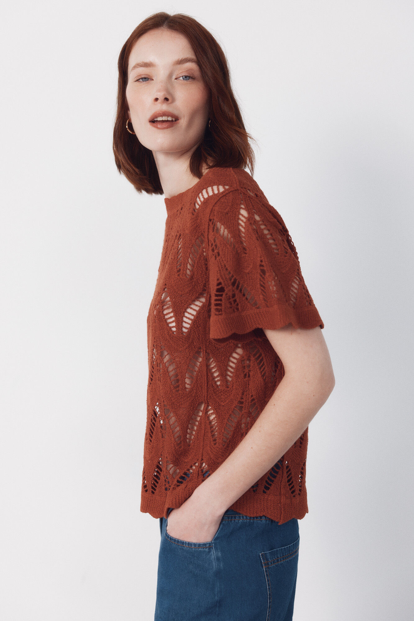 Cortefiel Top de crochet Marr&oacute;n