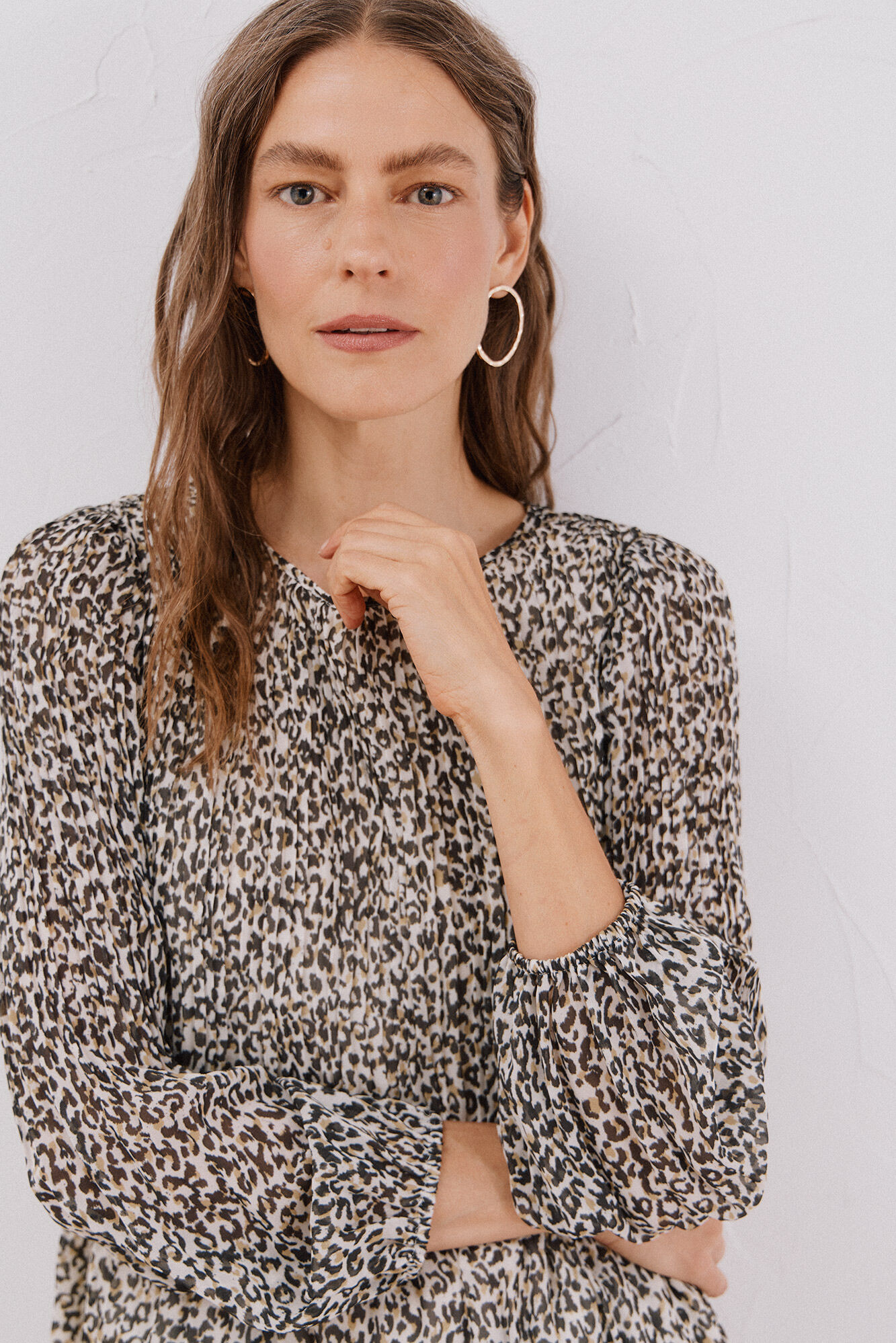 Cortefiel Blusa plisada Estampado blanco