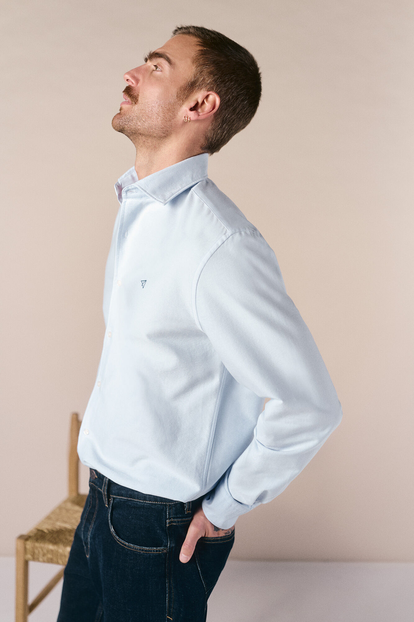 OOTO Camisa oxford liso manga larga Azul