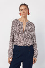 Cortefiel Blusa de cuello redondo Estampado marr&oacute;n